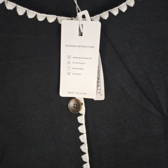 Merokeety Black Knit Cardigan Jacket Women’s Medium Blend Contrast Trim Buttons - Picture 5 of 10